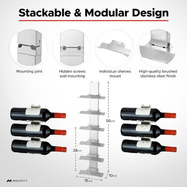 Настінна полиця для вина з нержавіючої сталі на 6 пляшок – стильна підвісна полиця для кухні та бару