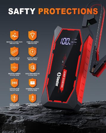 Бустер для автомобіля Cy8 5000A — Потужний пусковий пристрій (Jump Starter) для бензинових двигунів до 8л та дизельних до 6л, 12V, з LED-ліхтарем та EVA-кейсом