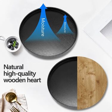 3 Piece Round Tray 30cm Wood Round Serving Tray Black Breakfast Coffee Cup Tea Tray Bathroom Tray Small Decorative Tray for Cafe, Bar, Restaurant