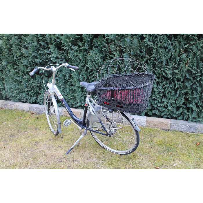 Корзина для велосипеда для перевезення багажу з лози та металевою сіткою, з подушкою, чорна, XL або XXL. Підходить для собак та інших тварин. Розміри XXL: 60 x 40 x 50 см.