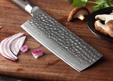 XINZUO ніж Nakiri з дамаської сталі 17 см, професійний кухонний ніж з ергономічною ручкою Pakkaholz, серія He, 67 шарів дамаської сталі