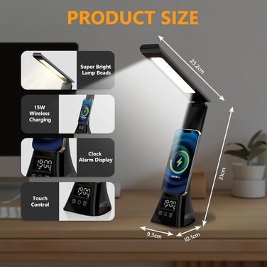 LED лампа настільна AMFUN з USB, регулюванням яскравості, захистом для очей, годинником та торканням, 3 кольори, нічник для читання, офіс