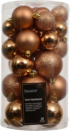 Кульки для ялинки Kaemingk 6 см, 30 шт. - класичні, міцні, для прикраси ялинки на Різдво - матові, блискучі, з глітером (30 шт., Brandy)