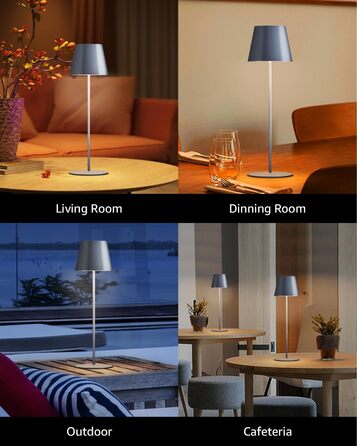 LED настільна лампа FUYO з USB-C зарядкою, акумуляторна, для дому та вулиці, сенсорне керування, регулювання яскравості, 2700K-6000K, 3 кольори, сіра (1 шт.)