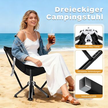 Крісло кемпінгове складне посилене 600lbs (до 272 кг) для пікніка, риболовлі, саду, чорне