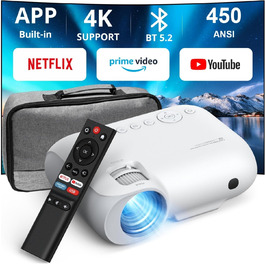 YOTON Beamer 4K: проєктор для домашнього кіно з підтримкою Netflix/Dolby Audio, 20000 люмен, Full HD 1080P, WiFi, Bluetooth 5.2, сумісний з PS5, з сумкою