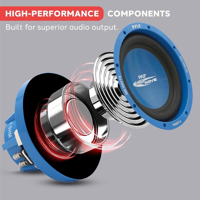 Автомобільний сабвуфер Pyle PLBW84 600Вт, 8 дюймів, Blue Wave, високопродуктивний