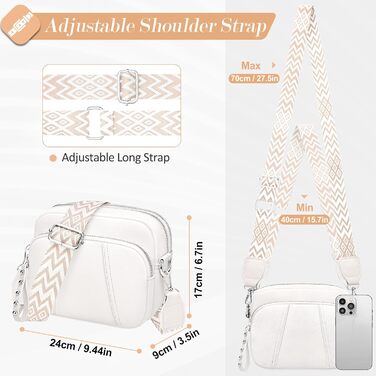 Сумка жіноча через плече кросбоді біла зі шкіри, маленька, з широким ременем та відділенням для карт, знімний ремінець