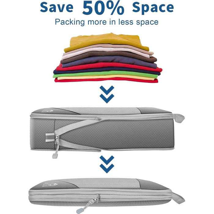 Органайзер для валізи Grau, набір 6 шт. (Compression Packing Cubes), для подорожей, рюкзака, ручної поклажі сірого кольору