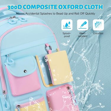 Рюкзак для дівчинки Tanou: великий шкільний рюкзак для підлітків з тканини Oxford, з багатьма відділеннями (блакитний, рожевий)