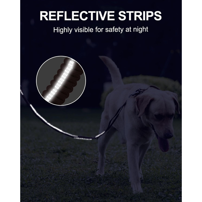 Тактична повідок для собак Joytale, еластична повідок з 2 м'якими ручками, страхувальний ремінь для автомобіля, повідок без натягу для собак середніх, великих та екстра-великих порід (1.2м-1.8м, коричнева)