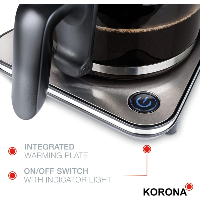 Кавоварка Korona 10295, нержавіюча сталь, 1,25 л, 1800 Вт, технологія проливного заварювання