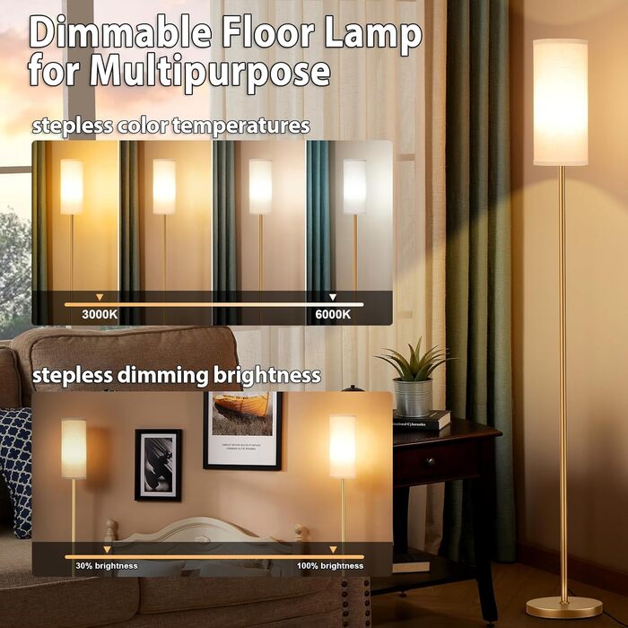 Стельова лампа PreeOtti для вітальні з LED, диммуванням, пультом, 4 колірними температурами, сірий абажур, для вітальні, спальні, офісу