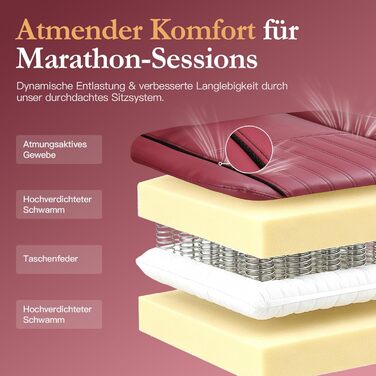 Ігровий крісло Dowinx з пружинним сидінням та масажем попереку, ергономічний геймерський крісло з підніжкою, офісне крісло з PU шкіри (Червоний)