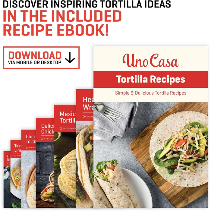 Cast Iron Tortilla Press - Taco & Roti Maker with 100 Sheets of Baking Paper - 8 Inch Kitchen Gadget for Tortillas, Roti, Tawa, Dosa & Dumplings