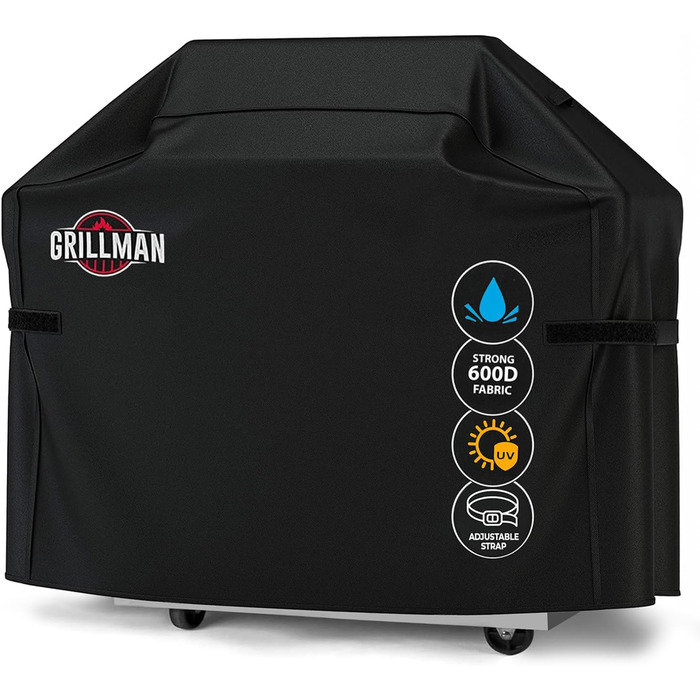 Чохол для газового гриля Grillman, водонепроникний, пилозахисний, чорний, 147x61x122 см