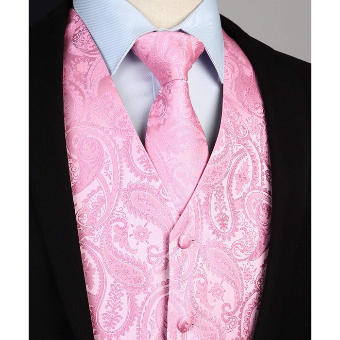 Костюмний жилет для чоловіків HISDERN рожевого кольору з візерунком пейслі, краватка, нагрудна хустинка, кишенькова хустинка, жакет з жаккарда, елегантний костюмний комплект рожевого кольору XL