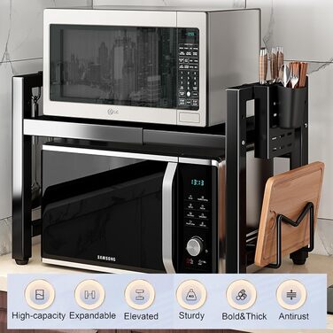 Полиця для мікрохвильової печі розширювана з 6 гачками та дощечкою для нарізання. Органайзер для кухні, 2-рівнева полиця