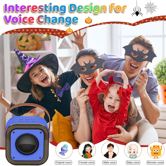 Караоке машина Spinosaurus для дітей з 2 мікрофонами, Bluetooth, LED-підсвічуванням. Ідеально для подарунків, свят та дня народження (темно-синій)