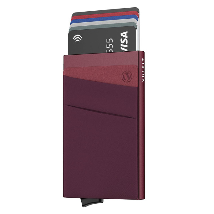 Чоловіче картхолдер VULKIT з RFID NFC захистом та відділенням для грошей - компактний картхолдер для 5-7 карток та банкнот (вишневий)