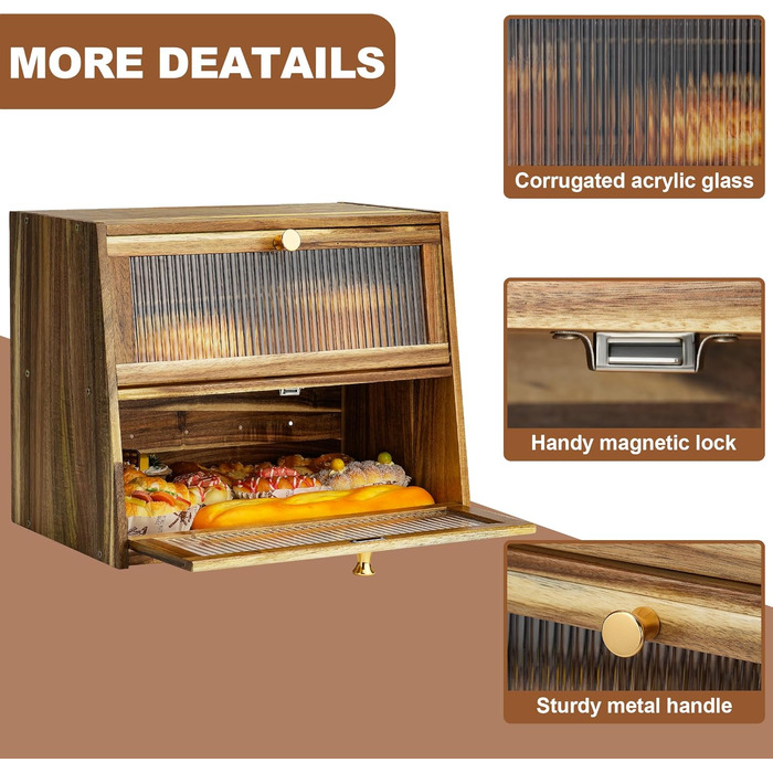 Дерев'яний хлібниця великого розміру, 2-ярусний, з акриловим вікном (акація)