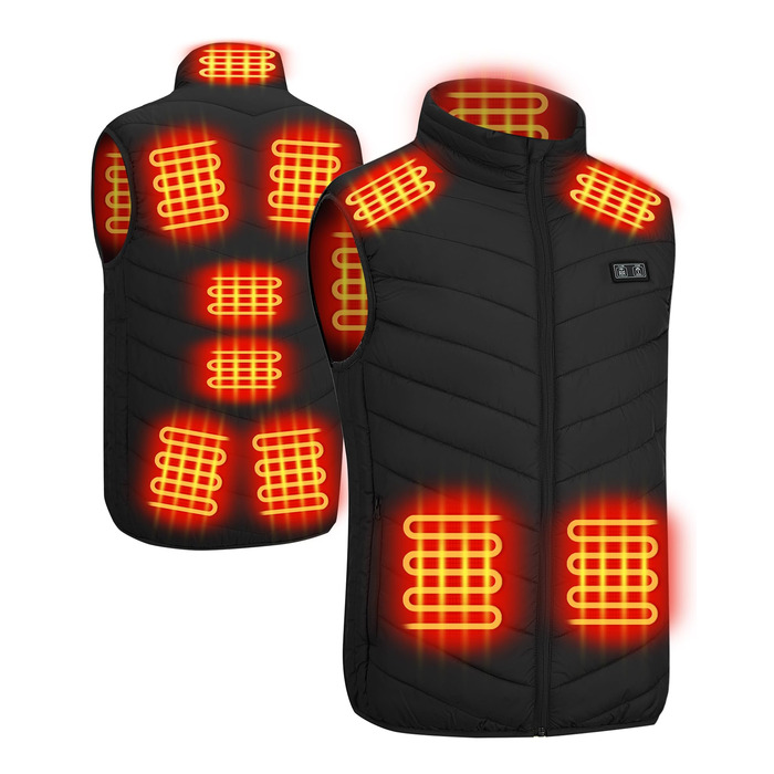 Обогревна жилетка для чоловіків: USB жилетка для активного відпочинку - 11 зон обігріву для мото, риболовлі, катання на лижах, бігу, гольфу, походів, верхової їзди (батарея не входить у комплект) Чорний XL