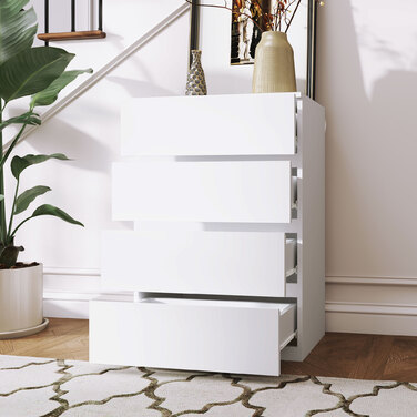 HOMCOM Chest of Drawers, Sideboard with 4 Drawers, Tip-Resistant Office Cabinet in White, 55 x 33 x 80 cm, ideal for living and working areas