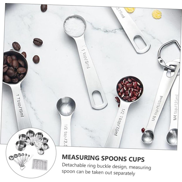 HOMSFOU 15st Measuring Spoon Conversion Chart Metal Measuring Spoons Measuring Scale Measurement Metal Measuring Espresso Spoon Baking Espresso Measuring Cup Stainless Steel Multi-Purpose 3-Piece Set