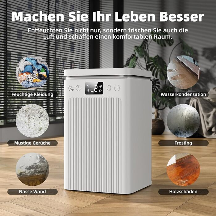 Електричний осушувач повітря 2.2L з LED дисплеєм, тихий, з таймером та підсвічуванням, авто-стоп та авто-розморожування, для спальні та ванної кімнати