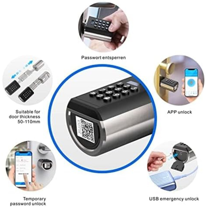 Електронний циліндр WELOCK PBL41 для дверей з Bluetooth, кодовий замок IP65, для дверей 50-100 мм
