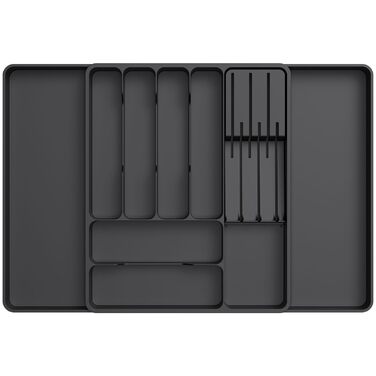 Органайзер для столових приборів Lifewit в шухляду, розсувний, з відділенням для ножів (40 см), чорний