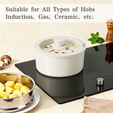 Набір каструль та сковорідок RIOVARM з знімними ручками: антипригарне покриття, кришки, сковорода для омлетів, гриль-сковорода, для всіх плит, стакельні каструлі