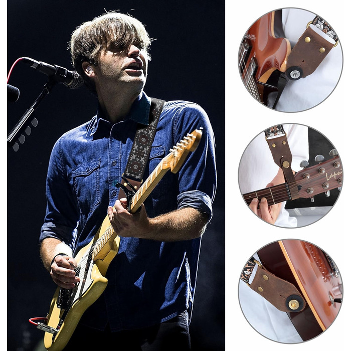 Гітарний ремінь Nefelibata з жаккардової бавовни з шкіряними кінцями Crazy Horse для бас-гітари, електрогітари та акустичної гітари. Подарунок для дітей та гітаристів