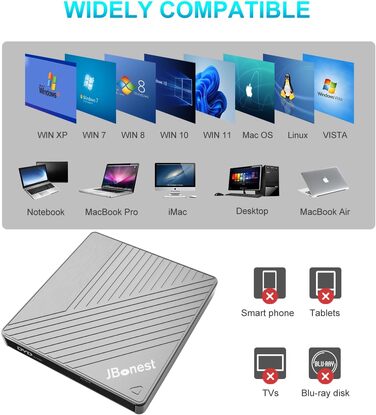 Зовнішній CD/DVD привід USB 3.0 Type-C з картридером SD/TF, портативний RW-записувач для ноутбука, ПК, MacBook (Windows, macOS, Linux), сірий