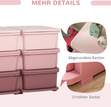 HOMCOM Kids' Chest of Drawers with Storage Boxes, Toy Organizer, Toy Box, Three Tiers for Children's Room, 3-6 Years, Children's Furniture, 37 x 37 x 56.5 cm (75L x 37W x 56.5H cm, Pink+Purple)