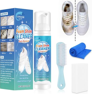 White Shoe Cleaner, 6.76 Oz Shoe Cleaner Kit with Brush and Towel, sneaker cleaner works on Leather, Knit, Canvas, Suede, PU