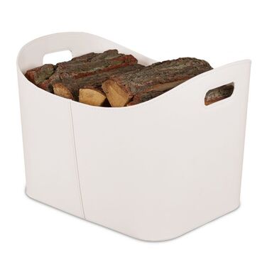Relaxdays Cream White Wooden Basket with Faux Leather