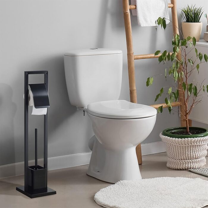 Набір для ванної кімнати TOMA: тримач туалетного паперу та щітка, чорний, з металу