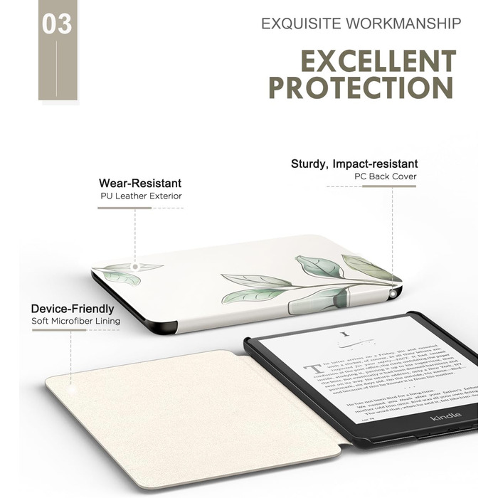 Чохол MoKo для Kindle Paperwhite 12th Gen 2024 та Kindle Colorsoft Signature Edition 2024, PU шкіра, авто-сон/пробудження, сірий ліс (листя)