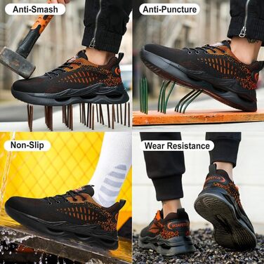 Чоловічі робочі черевики S1 з захистом від удару, антиковзаючі, безпечні черевики, розмір 38-46 EU, 43 EU, помаранчевий колір