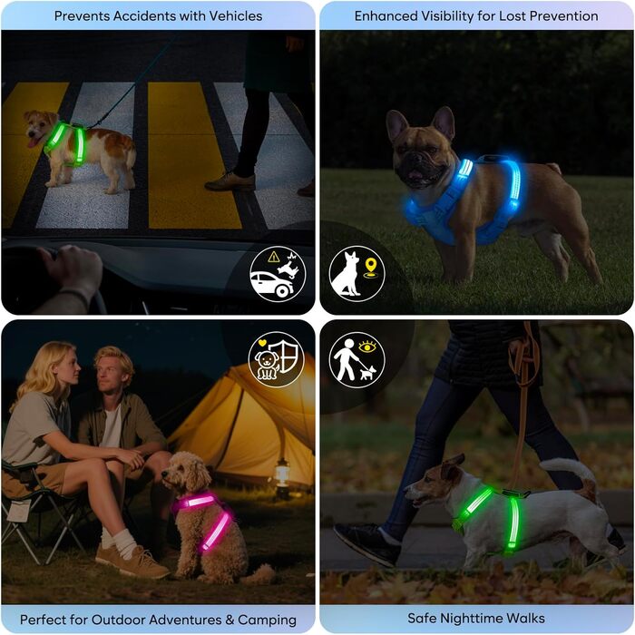 LED нашийник для собак, світлодіодний нашийник для маленьких собак, USB-C, світлодіодна повідка для собак, безпечний нашийник для собак, світлодіодна жилетка для собак, світлодіодна повідка для цуценят, XS, S, світловідбиваючий нашийник для собак, для ніч