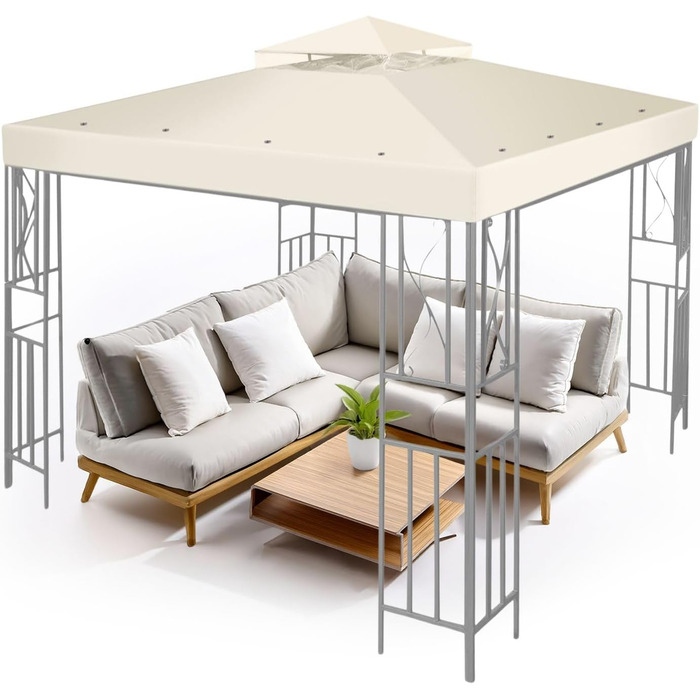 Replacement Gazebo Canopy Cover for Gazebo, 2.5 x 2.5 m, Waterproof Cover - Double-Layer UV30 Cover for Awnings, Garden, Terrace, Patio, Tent (Ivory)