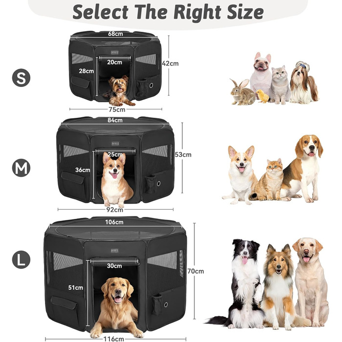 Переносний вольєр для цуценят та дрібних тварин PETSFIT - вольєр для собак, котів з водонепроникним дном, поп-ап система, сірий/зелений, 92x84x53 см