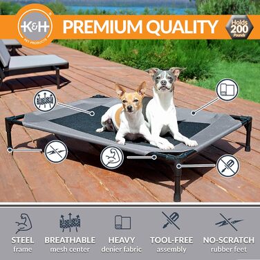 K&H Pet Products Elevated Outdoor Dog Bed, Breathable, Cooling, Elevated Cot Bed, Hammock for Large Dogs, Washable Mesh Cover, Elevated Metal Frame, Foldable