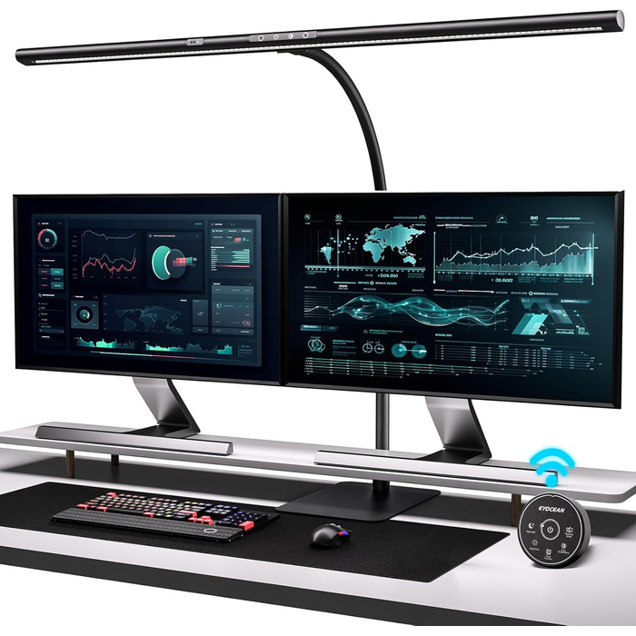 LED лампа настільна EYOCEAN з жестами та пультом, 24W, 80см, для офісу, читання, архітекторів, дизайнерів (чорна матова)
