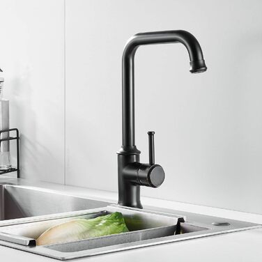 Кухонний змішувач з поворотним виливом 360°, чорний, для кухні