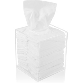 Acrylic Tissue Holder, transparent tissue box for cosmetic tissues, napkins, and lint-free cloths. Perfect for bathrooms, desks, workspaces, and vanity tables (Square, Clear)