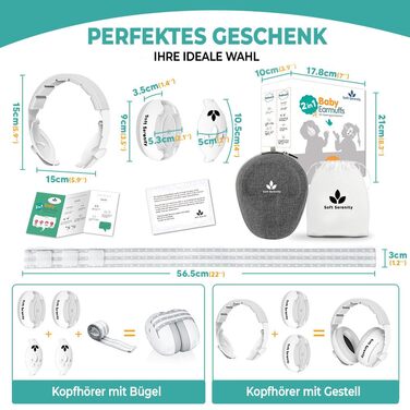 Навушники для захисту слуху для малюків 2-в-1 з екіпежем, комфортні та регульовані, для дітей до 4 років, сертифіковані CE, 25 дБ. Ідеально підходять для сну, подорожей та фестивалів.