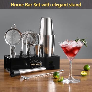 Набір бармена для коктейлів Mixology: шейкер бостонський, стійка, аксесуари з нержавіючої сталі для домашнього бару