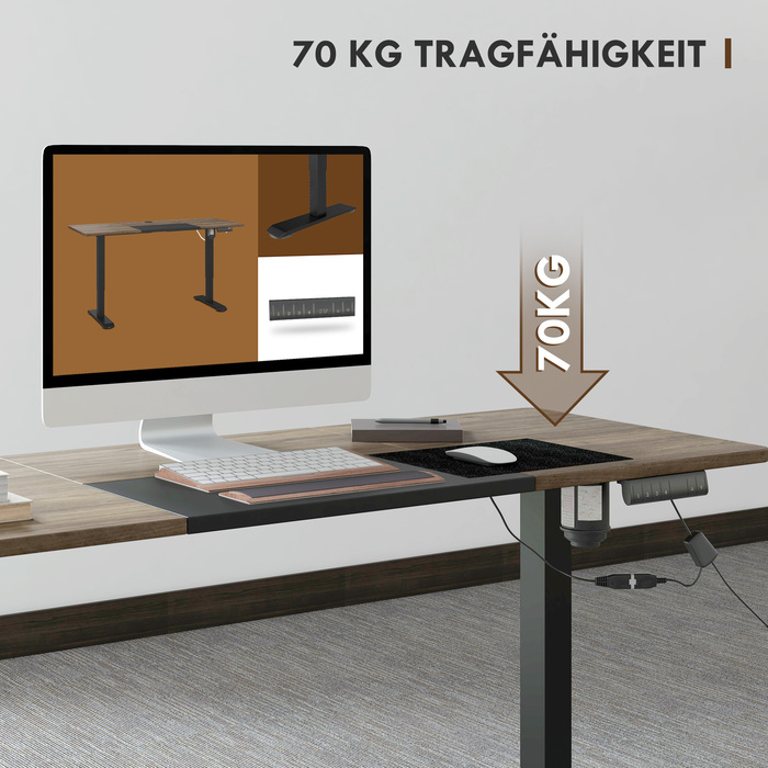 Vinsetto Electric Standing Desk Frame with Motor, Computer Desk, Height Adjustable, Standing Desk, Natural+Black, 140x70x72-116cm | Aosom